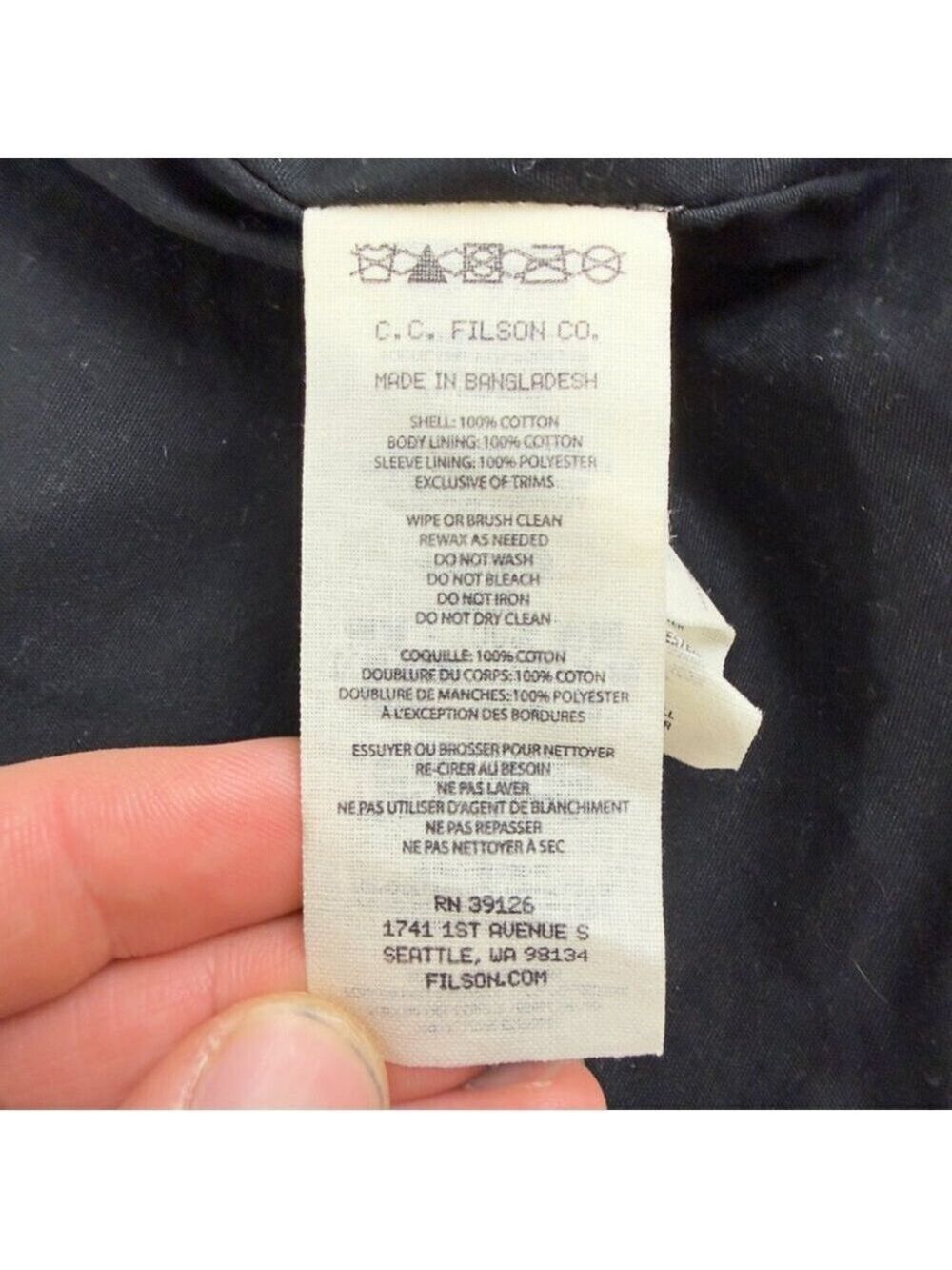 CC Filson Tin Cloth Short Lined Cruiser Jacket Mens XL Black Waxed Canvas - Picture 6 of 16